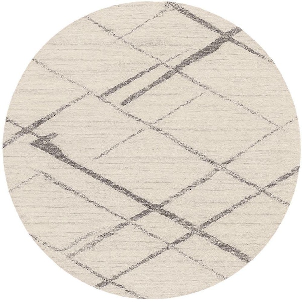 Savannah Grey 8 ft. x 8 ft. Round Traditional Oriental Polypropylene Area Rug