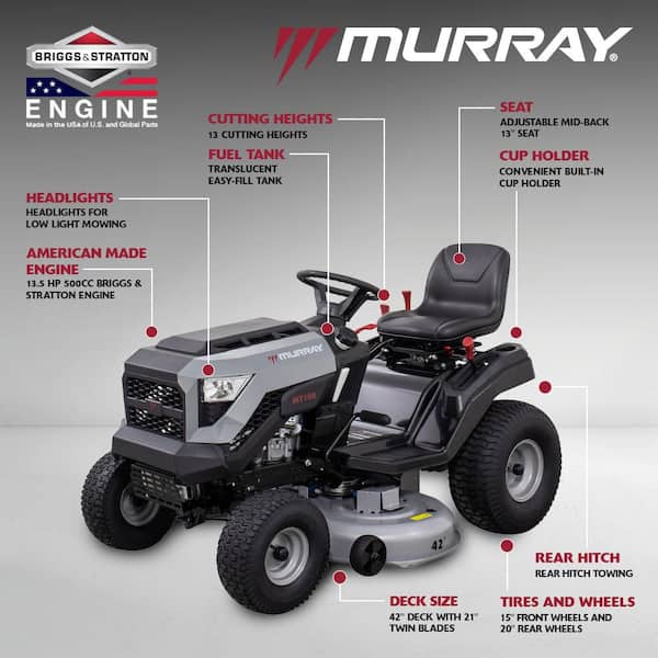 MT100 42 in. 13.5 HP 500cc E1350 Series Briggs and Stratton Engine 6-Speed Manual Gas Riding Lawn Tractor Mower