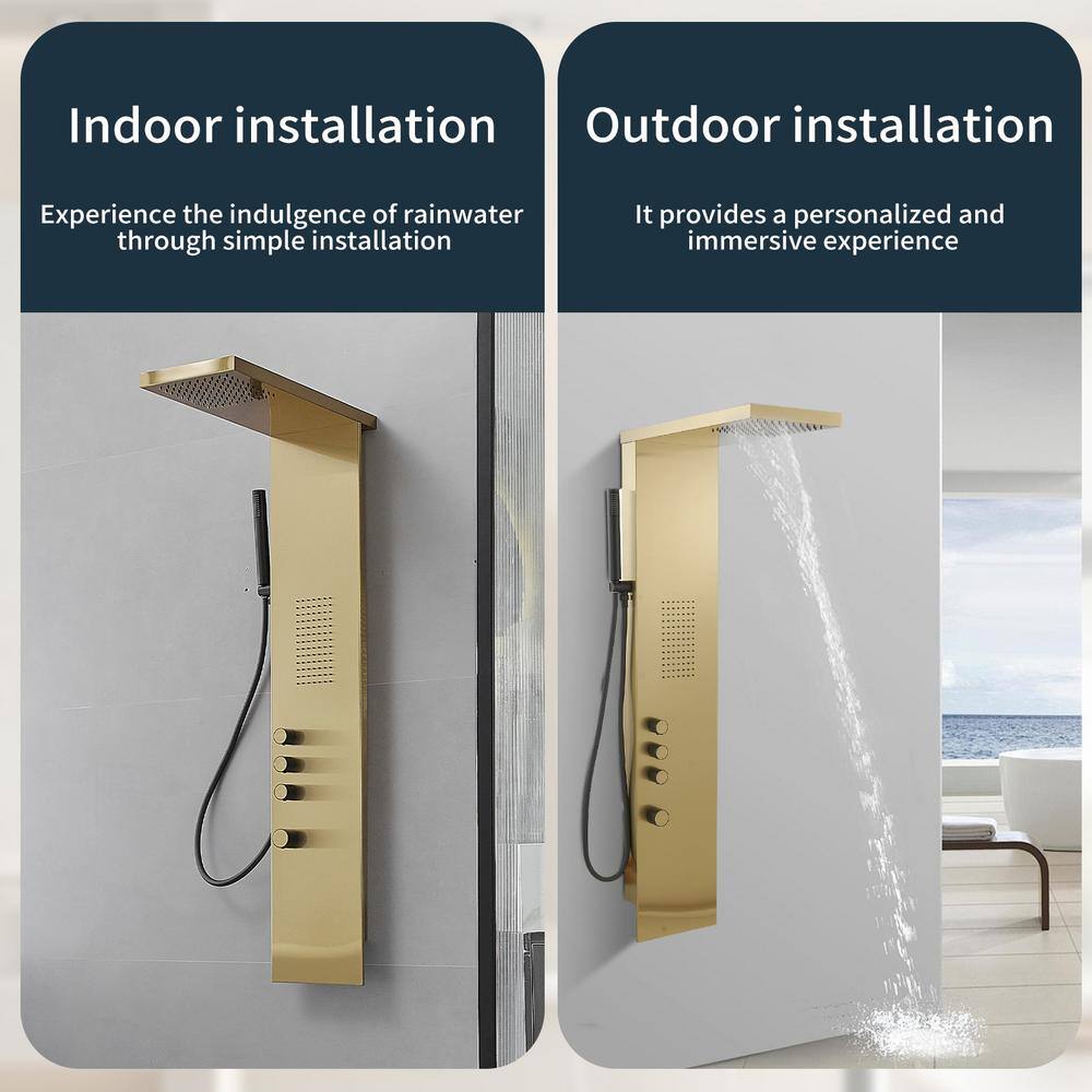 Brushed Gold Stainless Steel Rainfall Shower Panel System