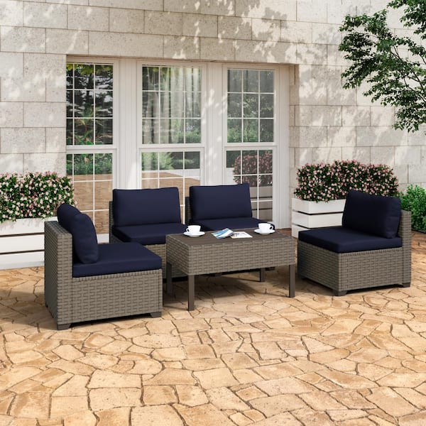 TK CLASSICS Keys 5-Piece Metal Patio Conversation Set with Cobalt Cushions