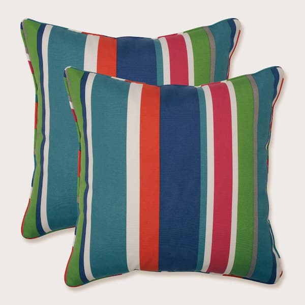 Pillow Perfect Stripe Blue Square Outdoor Square Throw Pillow 2-Pack