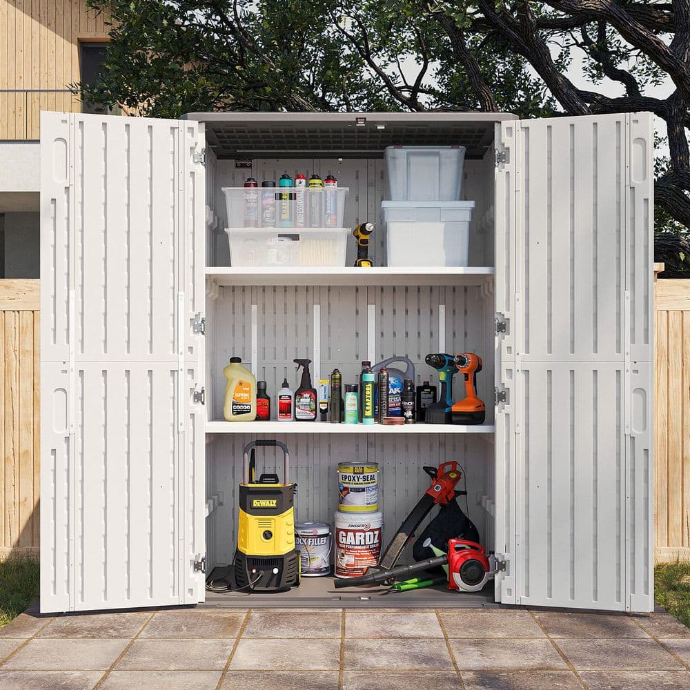 Sizzim 52 in. W x 30 in. D x 75 in. H White Resin Storage Shed