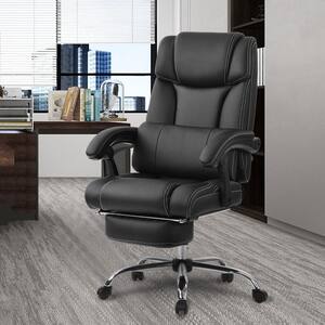 Black PU Leather Double Padded Office Chair with Support Cushion and Footrest