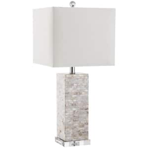 Homer 25.5 in. Cream Shell/Silver Accent Table Lamp with White Shade