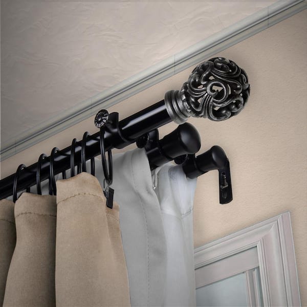 EMOH 13/16" Dia Adjustable 48" to 84" Triple Curtain Rod in Black with Cruz Finials