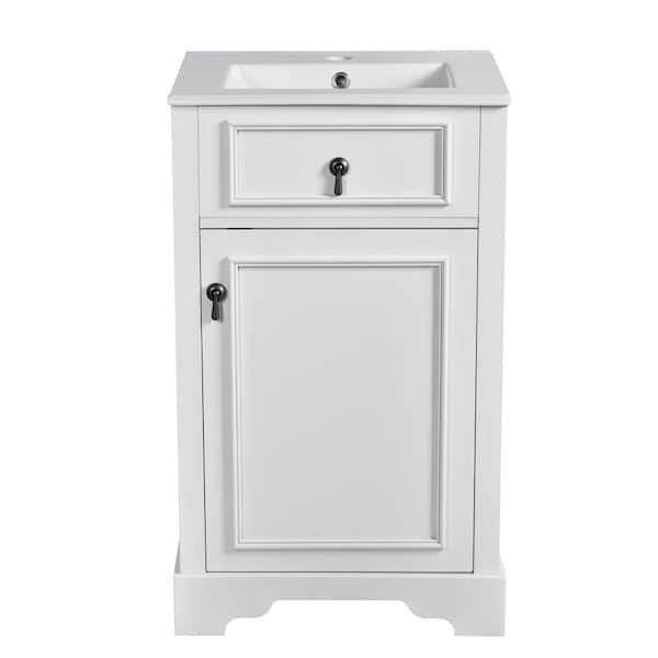 20 in. Freestanding White Bath Vanity with White Ceramic Top Soft-Close Doors and Adjustable Shelf