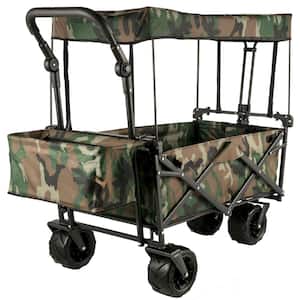 3 cu.ft. Collapsible Folding Outdoor Utility Wagon Steel Collapsible Garden Cart with Removable Canopy, Camouflage