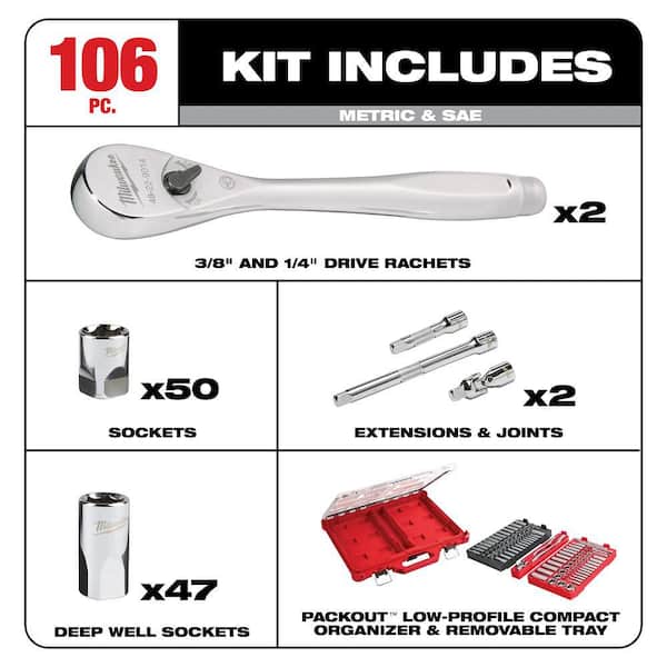 Milwaukee - 3/8 in. and 1/4 in. Drive SAE/Metric Ratchet and Socket Mechanics Tool Set with PACKOUT Case (106-Piece)
