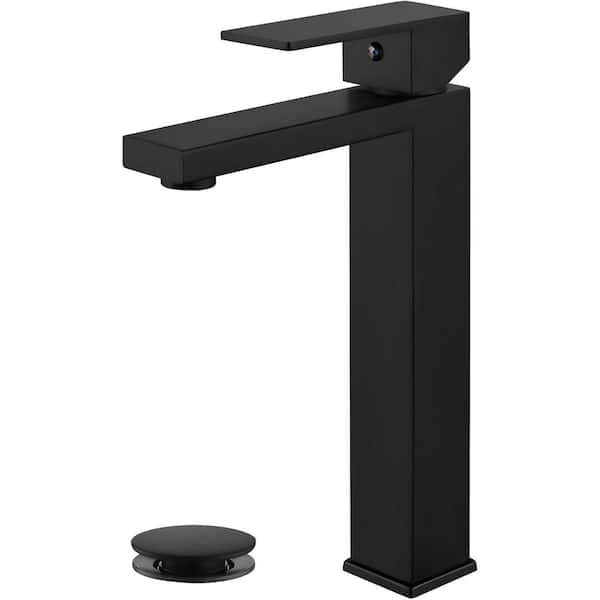 Unbranded Single Handle Single Hole Bathroom Faucet with Water Supply Hose Included and Pop Up Drain in Matte Black