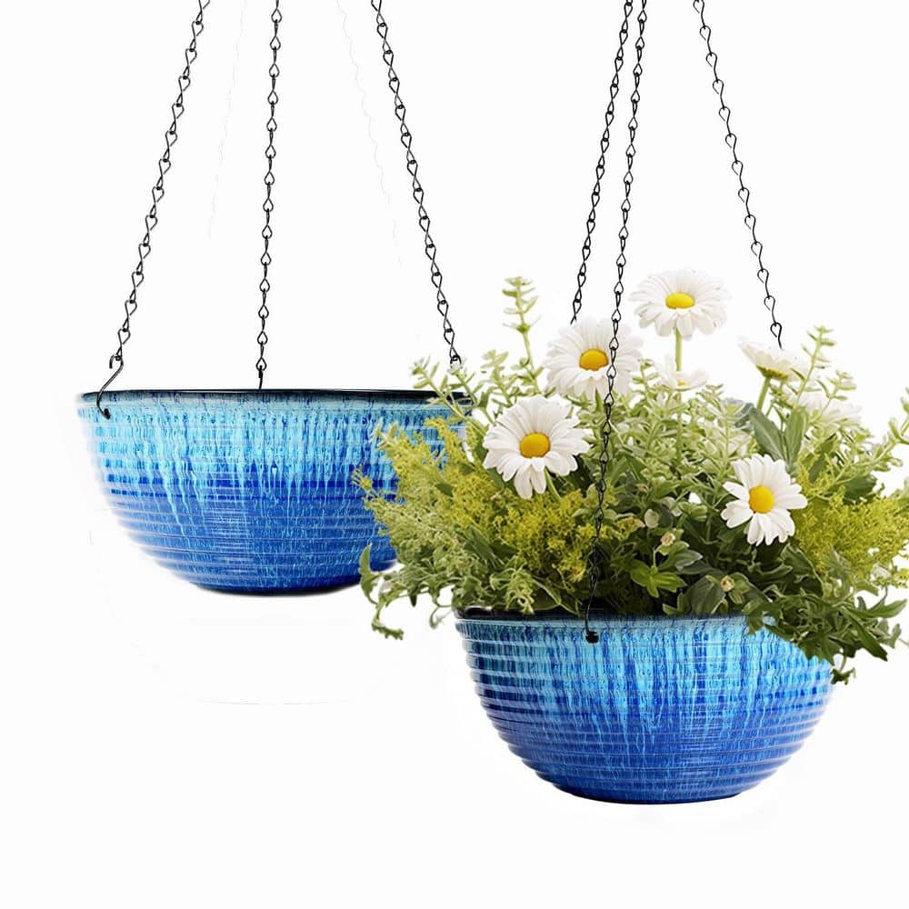 2-Piece Blue Glaze Plastic Round Hanging Basket with Drainage for Indoor and Outdoor Plants price history on PriceWatchPro
