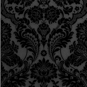 Gothic Damask Flock Noir Nonwoven Paper Paste the Wall Removable Wallpaper