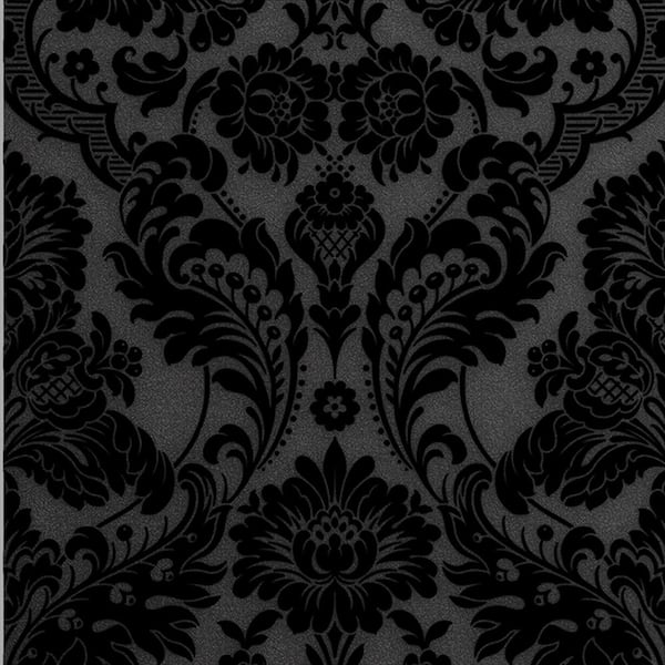 Graham & Brown Gothic Damask Flock Noir Nonwoven Paper Paste the Wall Removable Wallpaper
