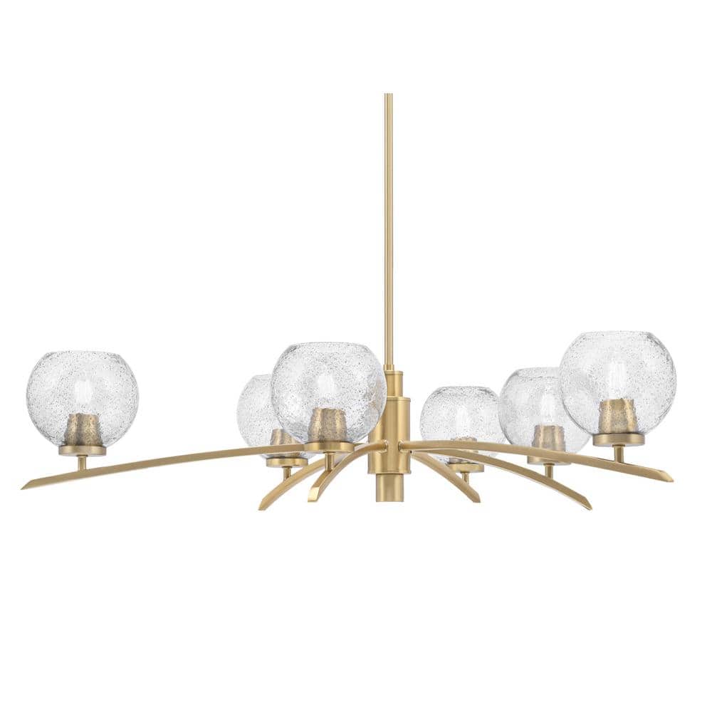 Siena 31.25 in. 6 Light New Age Brass Chandelier with Smoke Bubble Glass Sh