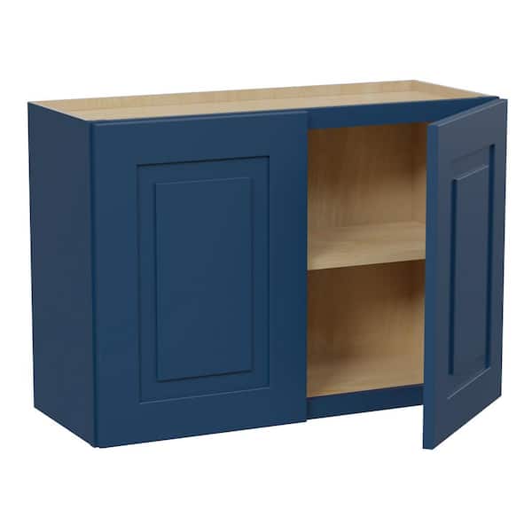 Home Decorators Collection Grayson 30 in. W x 12 in. D x 24 in. H Assembled Plywood Wall Bridge Kitchen Cabinet in Mythic Blue with Soft Close