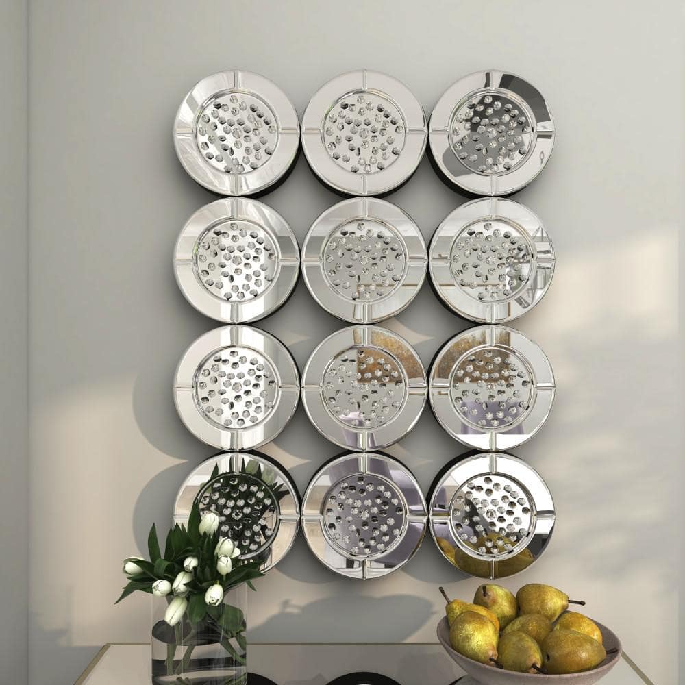 Luxe Reflections Silver Wood Wall Mirror with Crystal Accents 39" Round