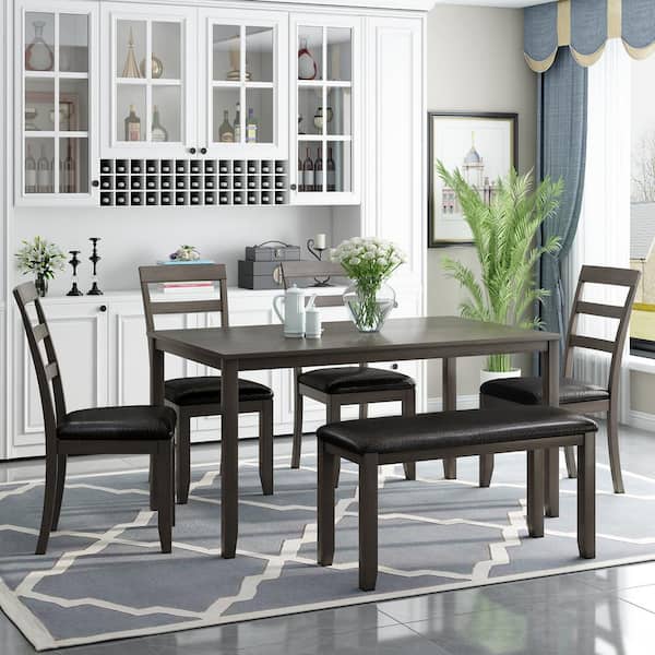 Eer 6 Piece Wood Top Gray Kitchen, Wooden Cushion Dining Set