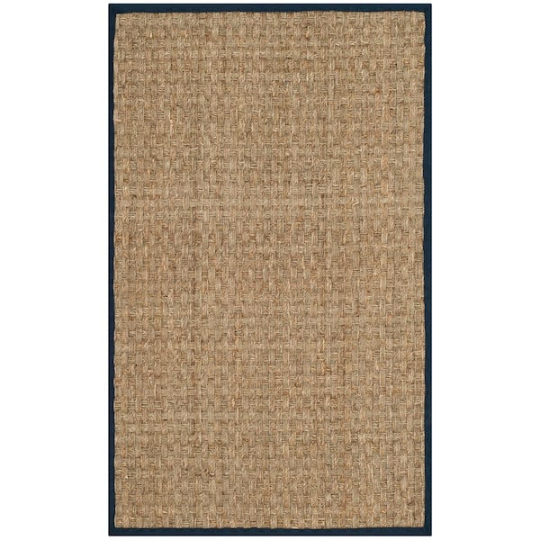 SAFAVIEH Natural Fiber Beige/Blue Doormat 3 ft. x 4 ft. Border Area Rug
