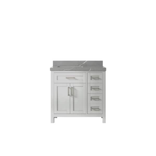 Willow Collections Cambridge 36 in. W x 22 in. D x 36 in. H Left Offset Sink Bath Vanity in Gray with 2 in. Piatra Quartz Top