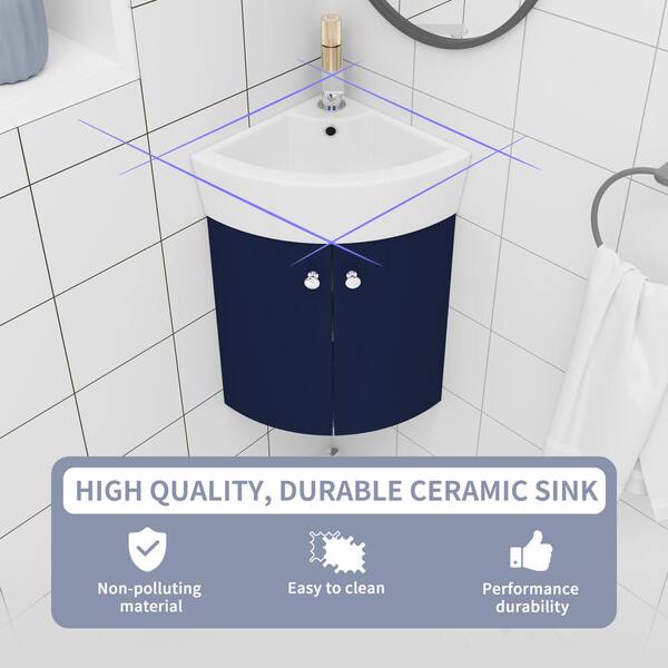 16.5 Blue Floating Corner Bathroom Vanity with Medicine Cabinet