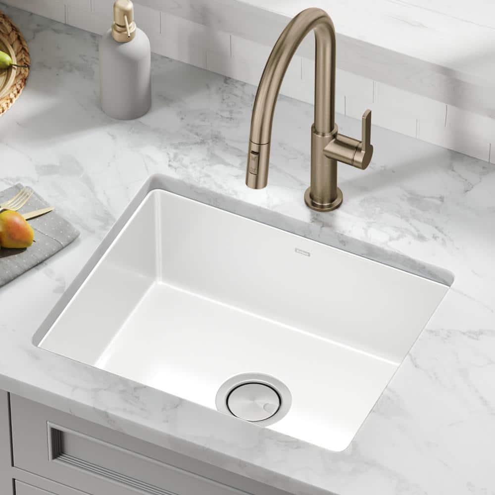 White Porcelain Enameled Cast Iron Single Bowl Undermount Sink