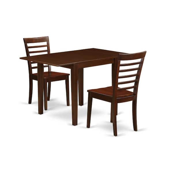 East West Furniture 3-Piece Mahogany Finish Solid Wood Top Dining Table Set