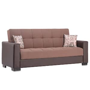 Basics Collection Convertible 87 in. Brown/Black Polyester 3-Seater Twin Sleeper Sofa Bed with Storage
