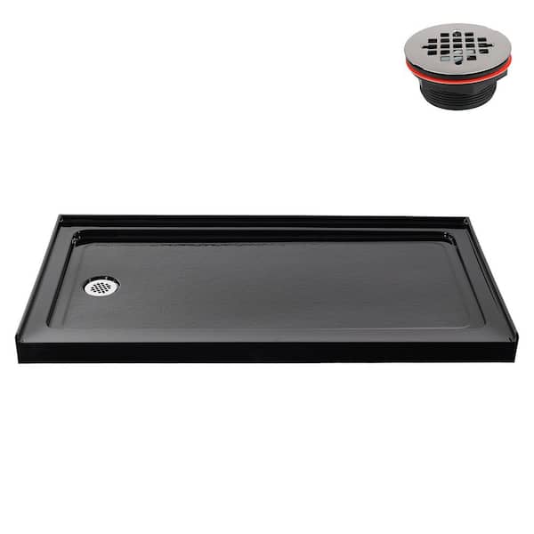 GB-2538-156-BL 60 in. x 32 in. Alcove Acrylic Shower Pan Base in Glossy Black with Left Drain, Drain Included