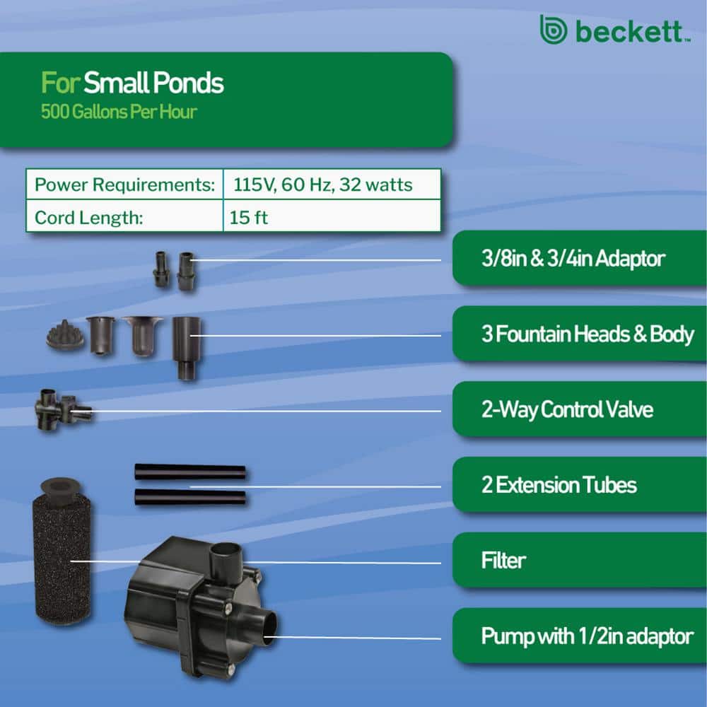 500 GPH Black Resin Submersible Pond Pump Kit