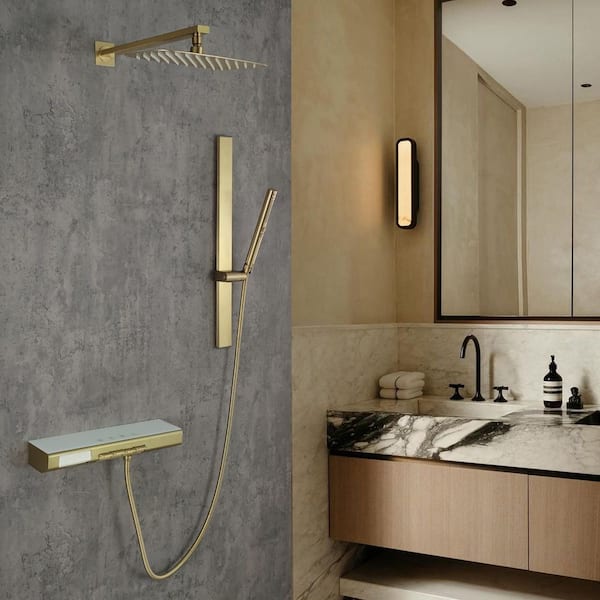 Tomfaucet Luxury Single Handle 3-Spray Patterns Shower Faucet 3.7 GPM with Body Spray in Brushed Gold