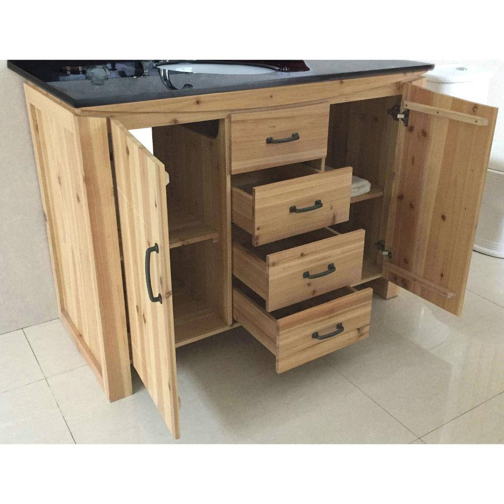 48'' Natural Fir Single Vanity with Black Granite Top