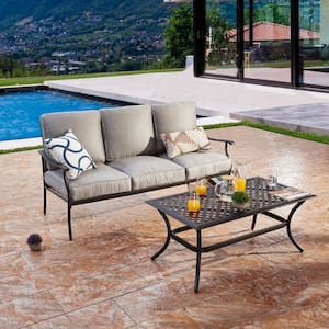 2-Piece Metal Patio Deep Seating Set with Gray Cushions
