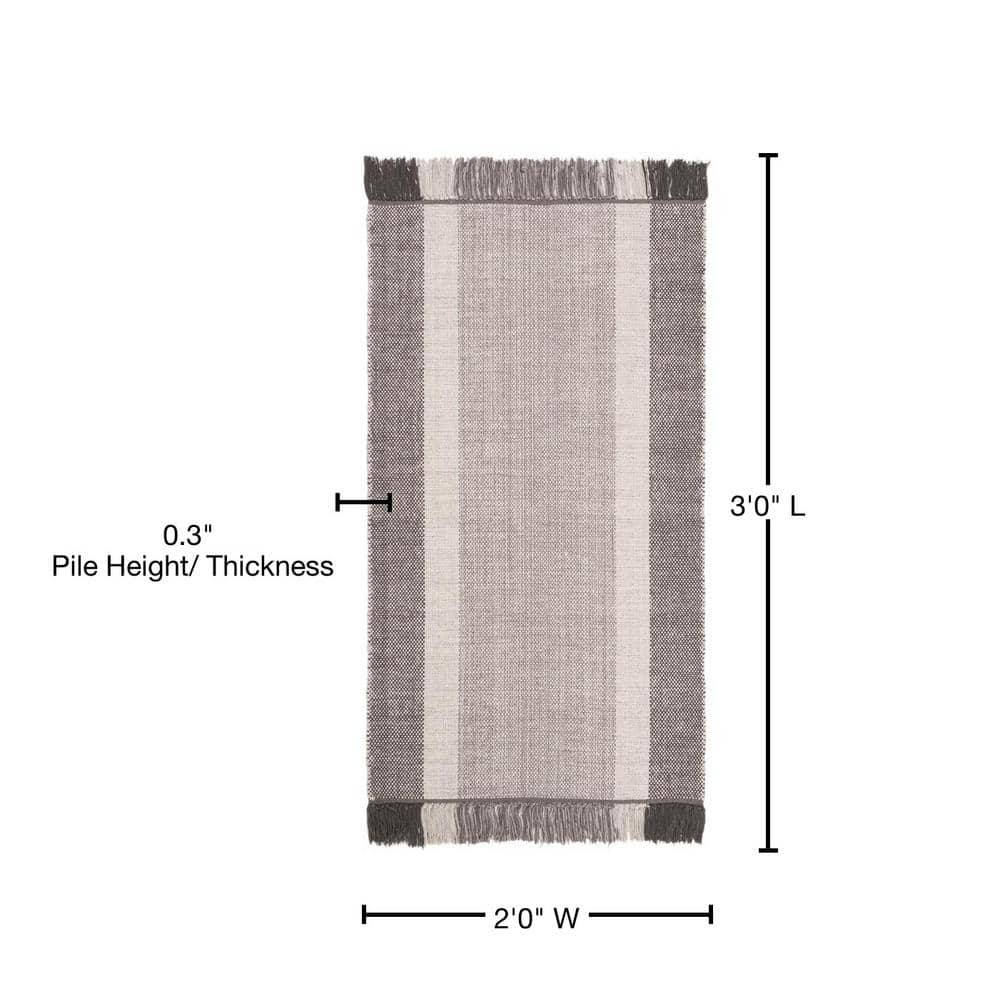 Coastal Gray Stripe Hand-Woven Cotton Area Rug - 2' x 3'