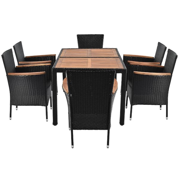 TIRAMISUBEST 7-Piece Wicker Outdoor Dining Set with Beige Cushions