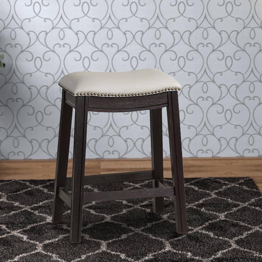 Adjustable Gray Leather Swivel Saddle Counter Stool Set of 2