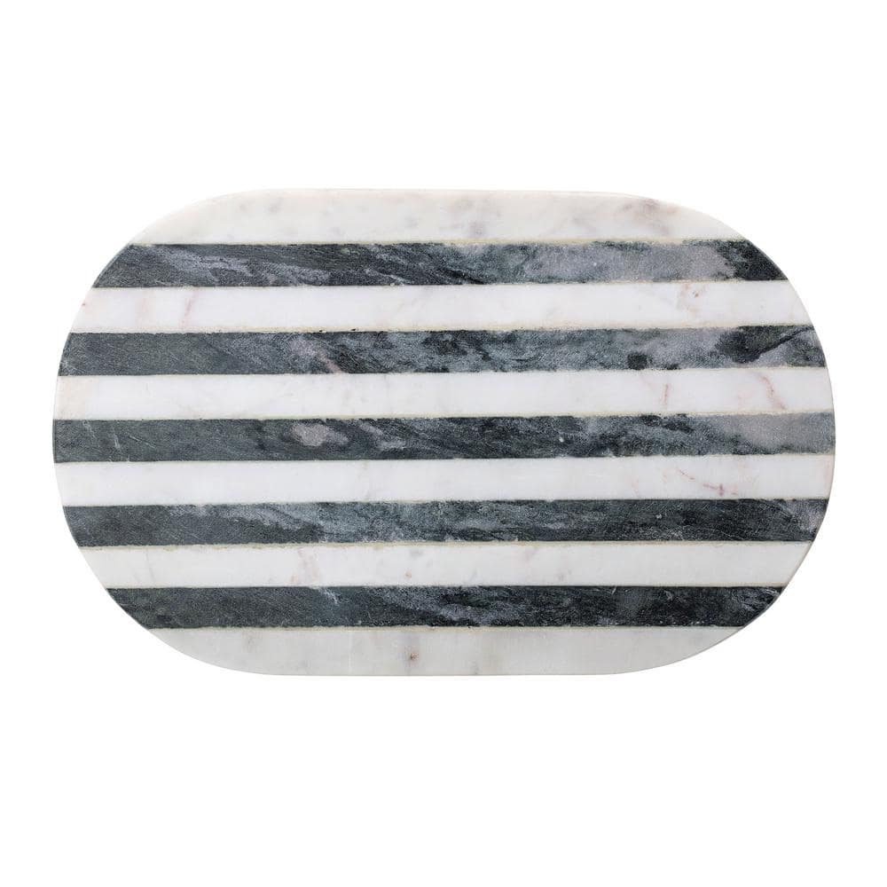 Storied Home 15 in. Black and White Stripe Marble Cheese and Cutting Board A82041651