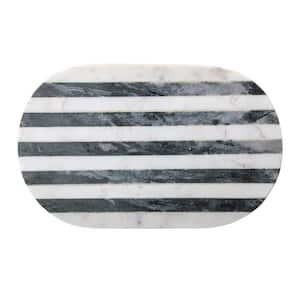 15 in. Black and White Stripe Marble Cheese and Cutting Board