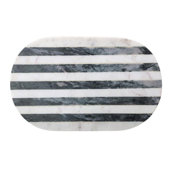 Storied Home 15 in. Black and White Stripe Marble Cheese and Cutting Board