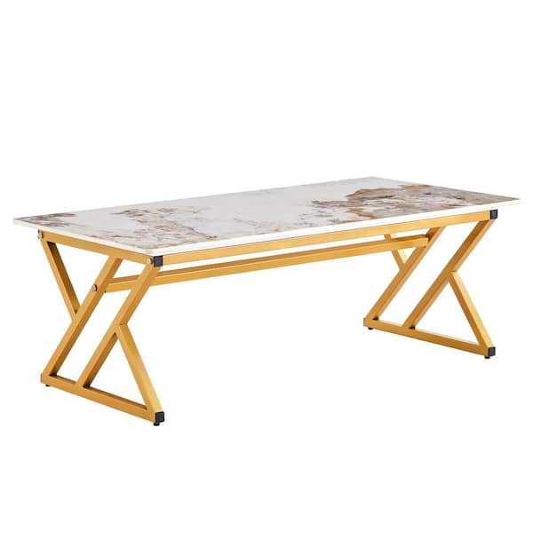 Polibi Modern 47 in. Gold Rectangle Stone Coffee Table