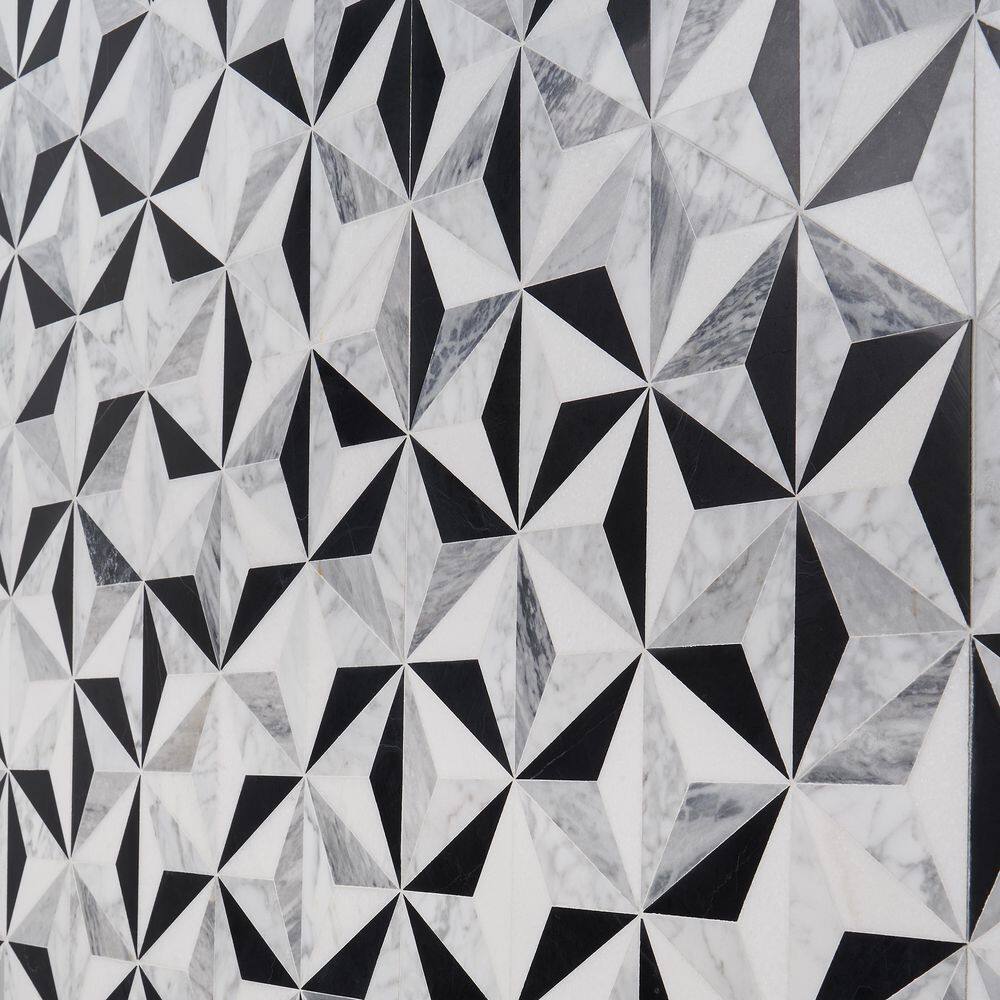 Phantom Black and White Geometric Marble Mosaic Tile