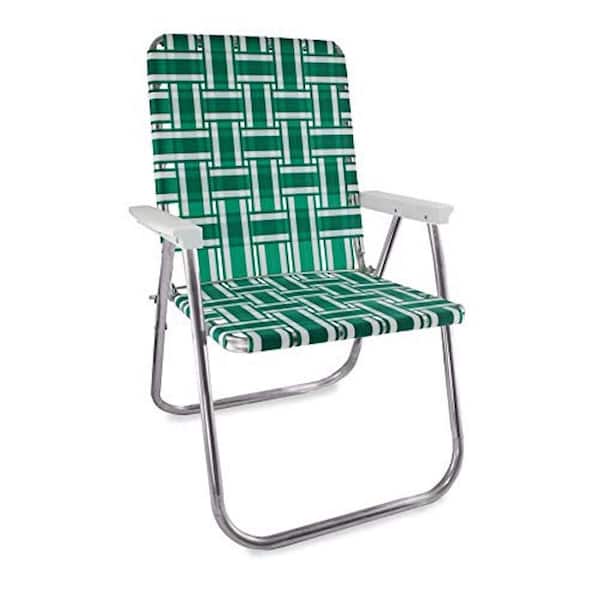 Unbranded Durable Green and White Aluminum Lightweight Stackable Folding Lawn Chair with White Arms