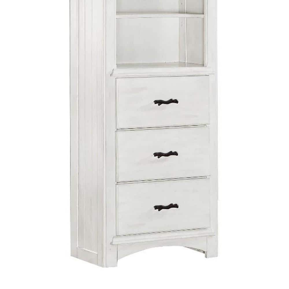 White Wood Tree House Kids' Bookshelf with Drawers