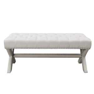 Amelia Cream 45.27 in. 100% Linen Bedroom Bench Backless Upholstered