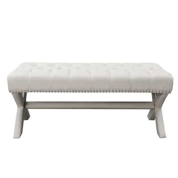 HomeRoots Amelia Cream 45.27 in. 100% Linen Bedroom Bench Backless Upholstered