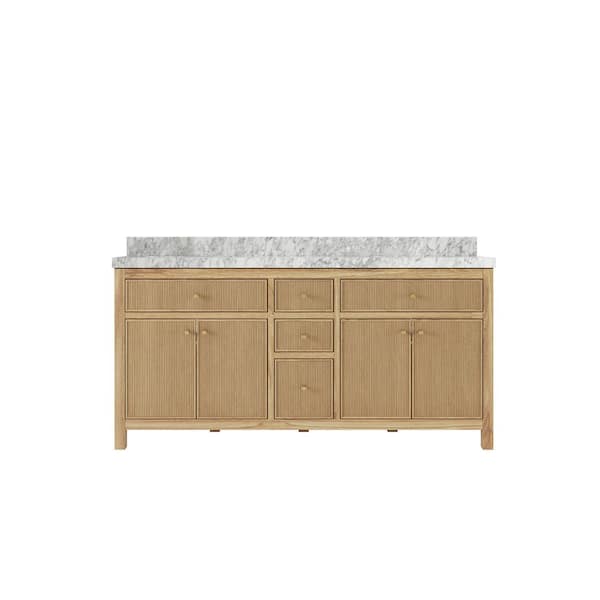 Willow Collections Sonoma Teak 72 in. W x 22 in. D x 36 in. H Double Sink Bath Vanity in Light Natural with 2 in. Carrara Marble Top