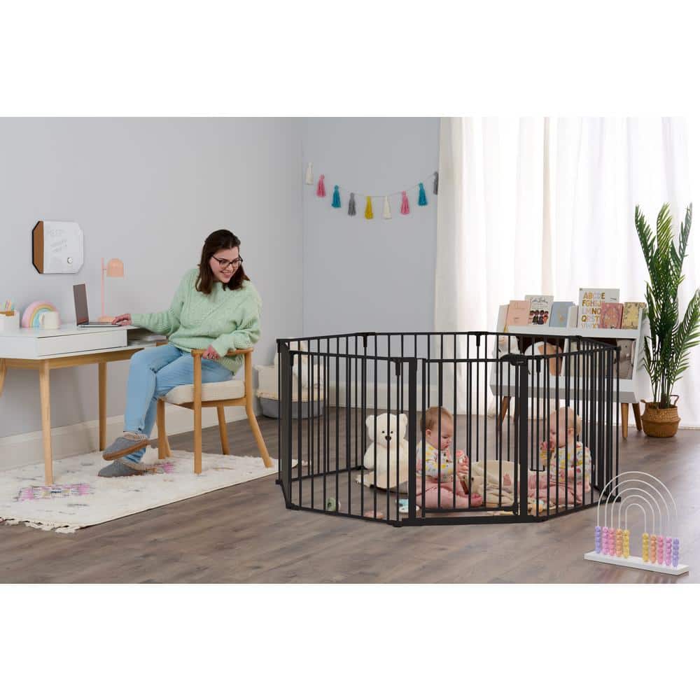 Black Adjustable Metal Baby Gate and Play Yard