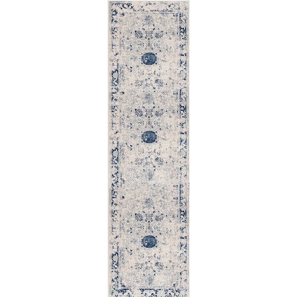 Havana Navy Blue 2 ft. 3 in. x 6 ft. Traditional Distressed Door Mat and Entrance Floor Mat Area Rug