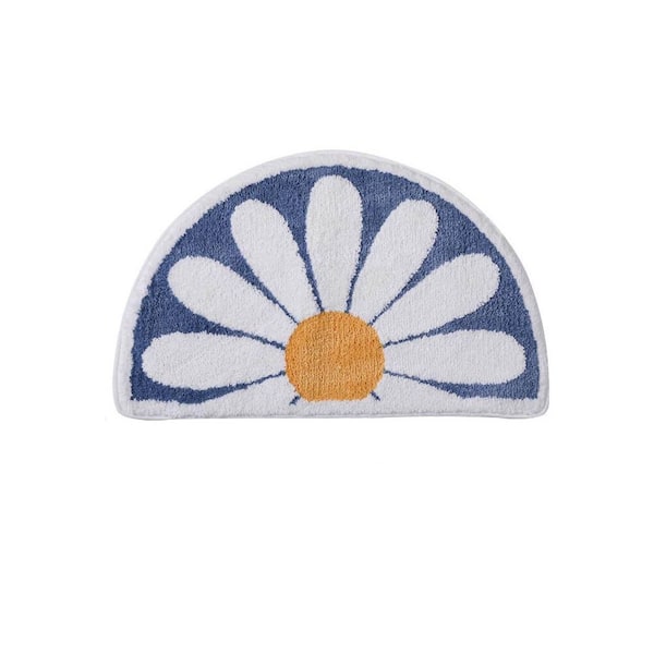 16 in. x 24 in. Blue Non-Slip Microfiber Semicircular Bath Rug