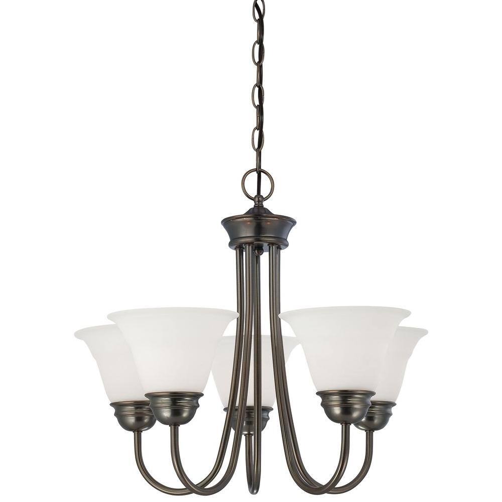 UPC 020389004093 product image for Thomas Lighting Bella 5-Light Oiled Bronze Chandelier with Etched Glass Shade | upcitemdb.com