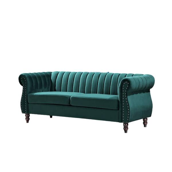 forælder Målestok Dyrke motion US Pride Furniture Louis 76.4 in. Green Velvet 3-Seats Chesterfield Sofa  with Nailheads S5647-S-H1 - The Home Depot