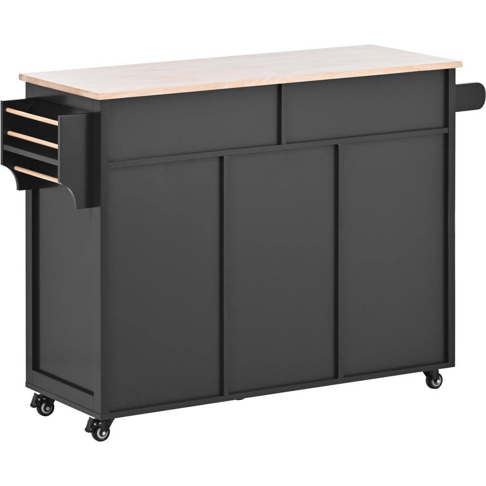 Nestfair Black Wood 54 in. Kitchen Island with 8-Handle-Free Drawers ...